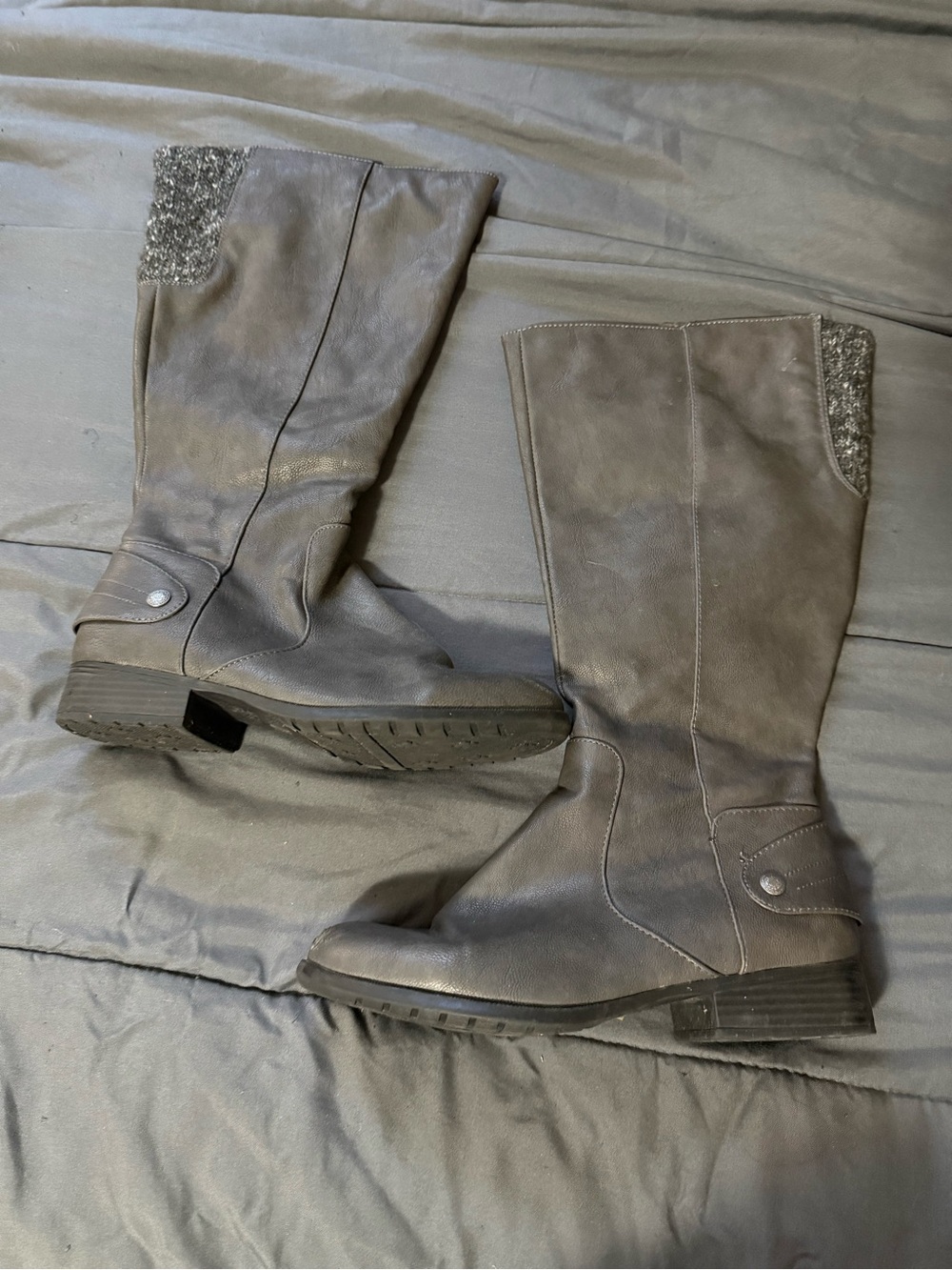 Life Stride Gray Knee-High Heeled Riding Boots with Textured Cuff